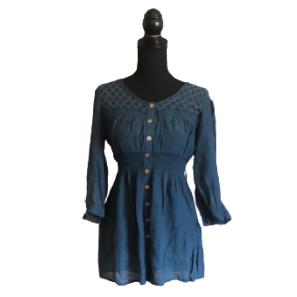 Minie | Button Down Shirt/Dress | Teal | Size L - Picture 1 of 10